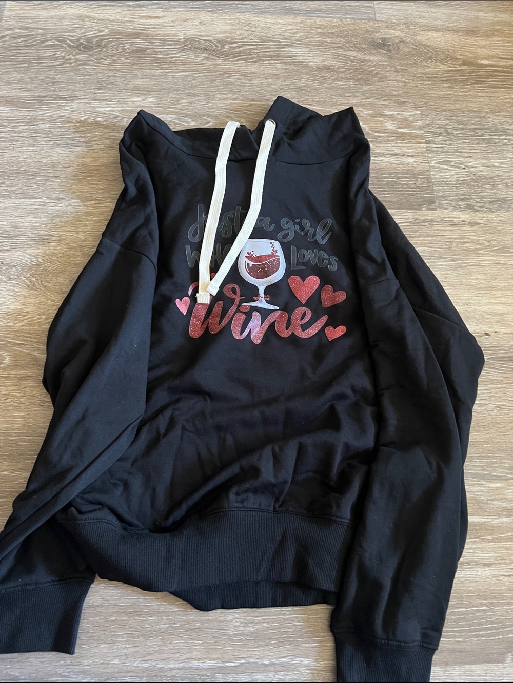 Graphic Hoodie "Just a Girl Who Loves Wine" in Black & Red - Picture 2 of 2